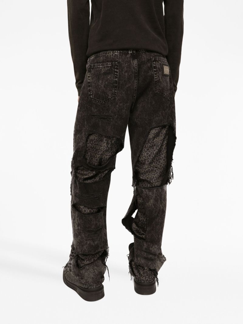 Black Logo-print Ripped Jeans