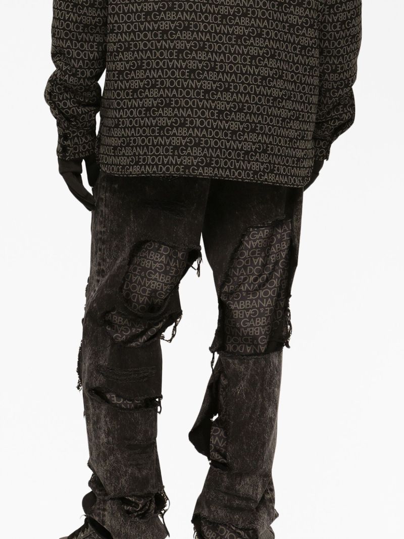 Black Logo-print Ripped Jeans