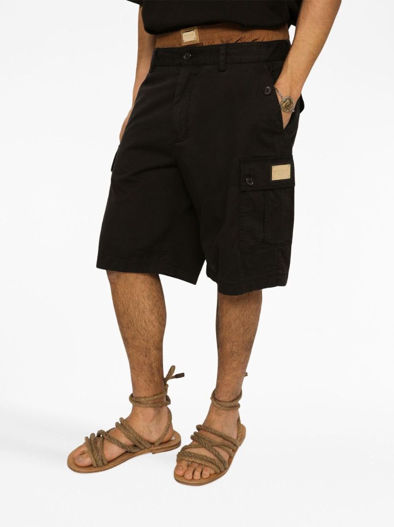 Black Stretch Cotton Cargo Shorts