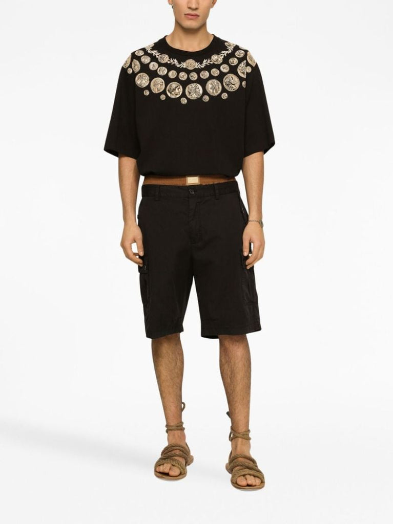 Black Stretch Cotton Cargo Shorts