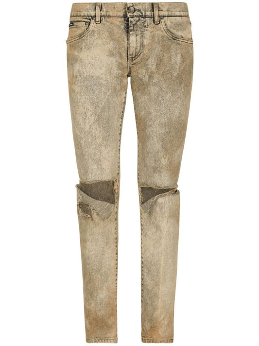 Neutral Ripped Cotton Slim Jeans