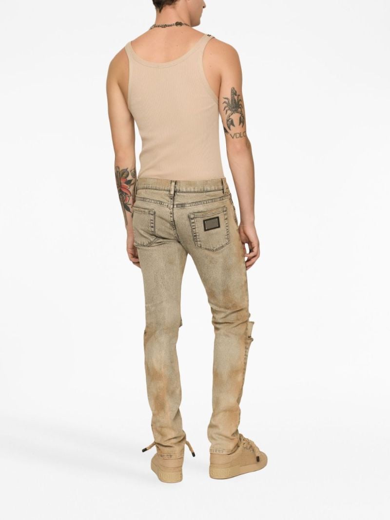 Neutral Ripped Cotton Slim Jeans