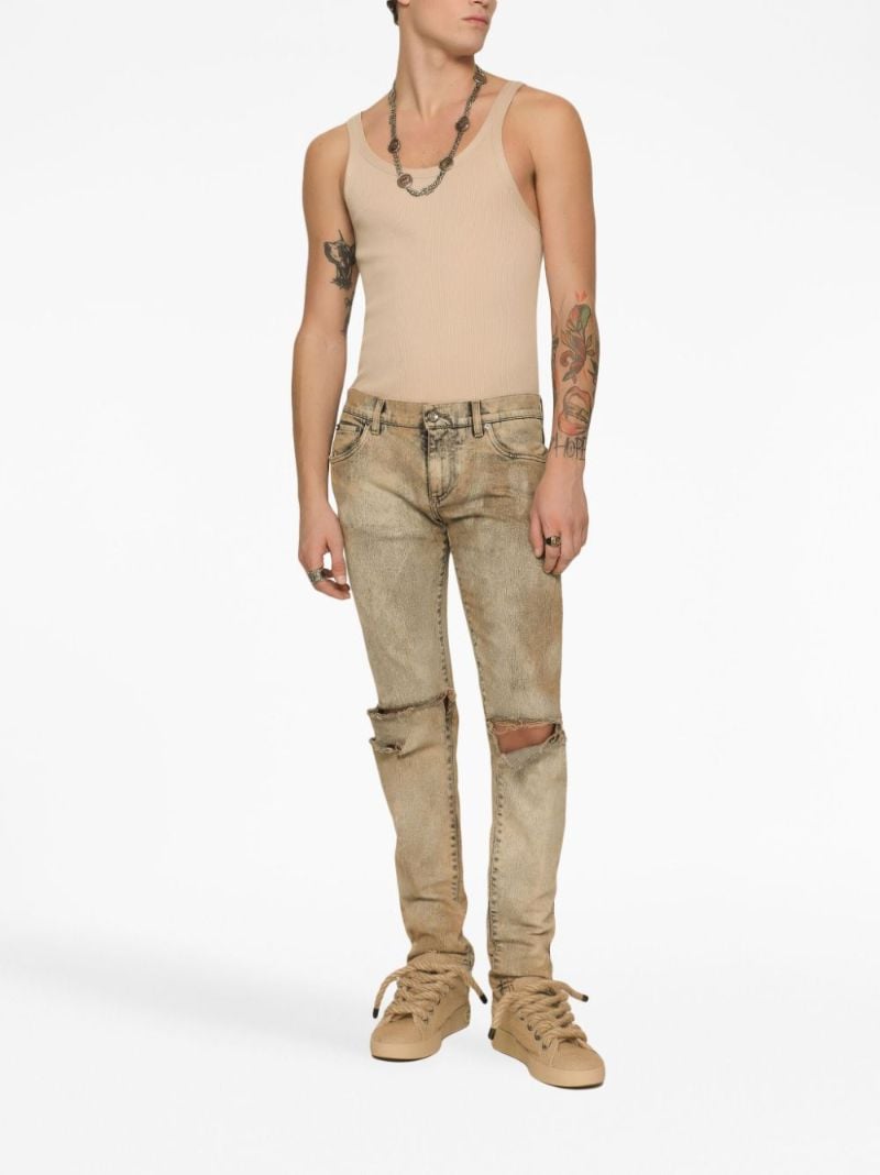 Neutral Ripped Cotton Slim Jeans
