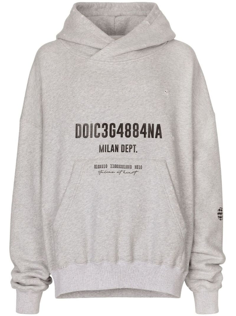 Grey Logo-print Cotton Hoodie