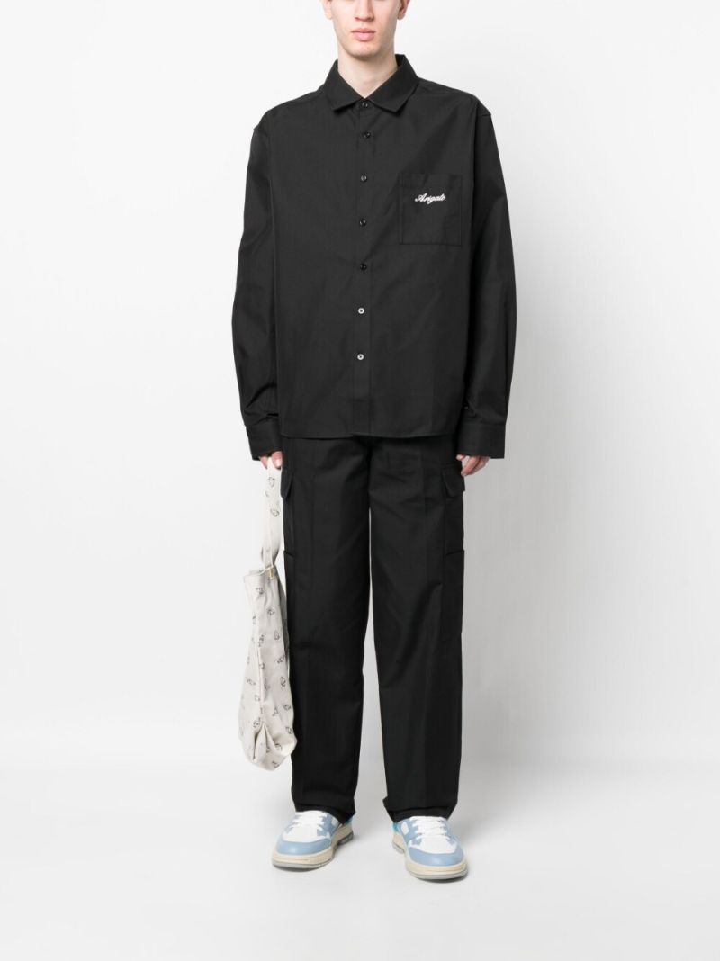 Black Flow Logo Embroidered Overshirt