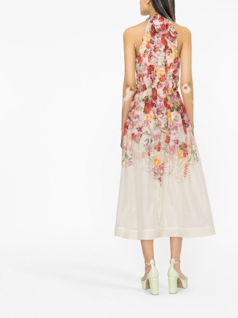 White Floral Print Halterneck Dress