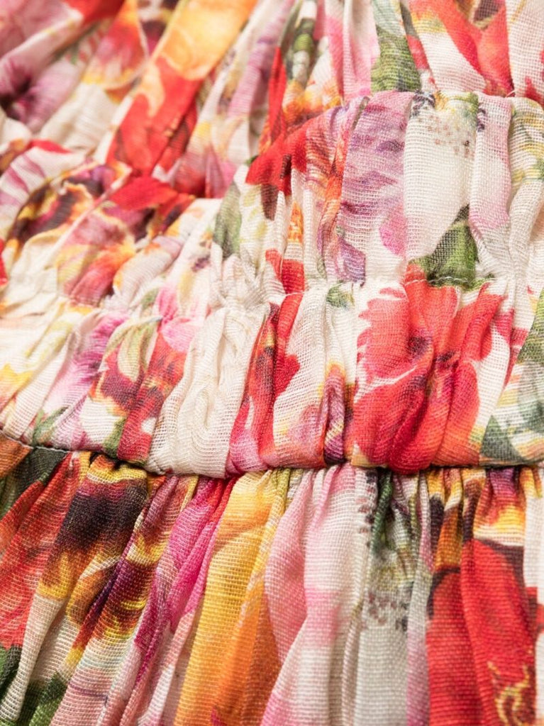 White Floral Print Halterneck Dress