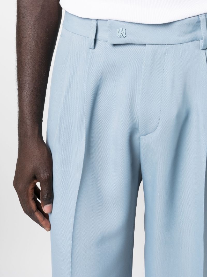 Blue Straight-leg Pleated Trousers