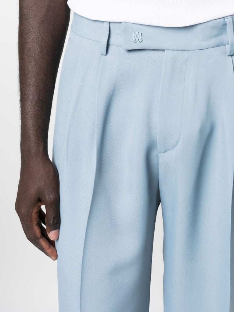 Blue Straight-leg Pleated Trousers