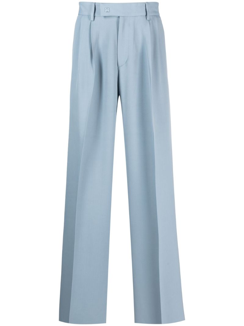 Blue Straight-leg Pleated Trousers