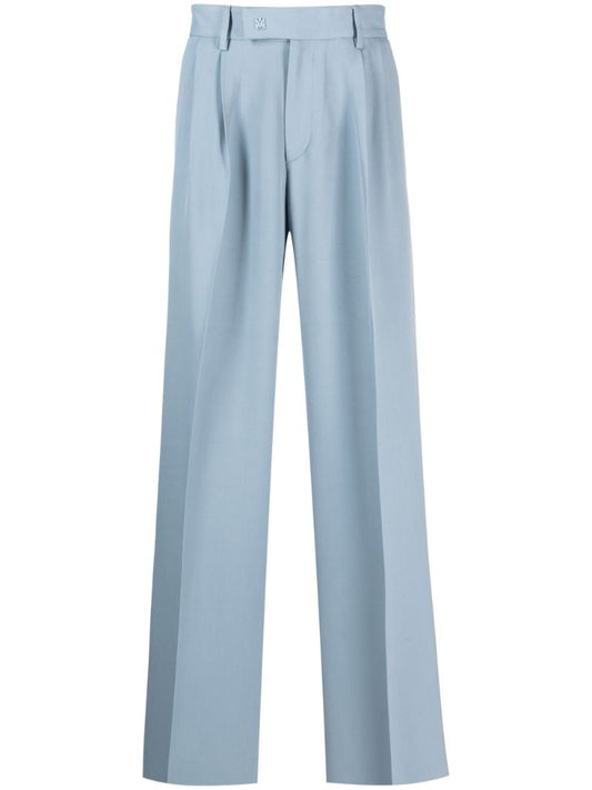 Blue Straight-leg Pleated Trousers