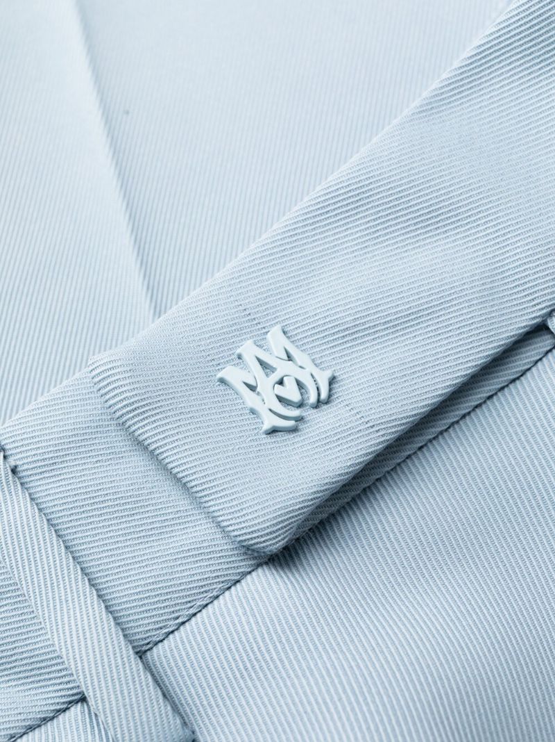 Blue Straight-leg Pleated Trousers