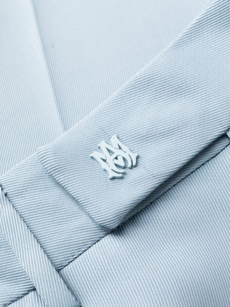 Blue Straight-leg Pleated Trousers