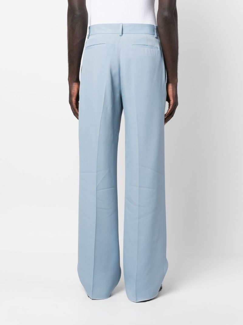 Blue Straight-leg Pleated Trousers