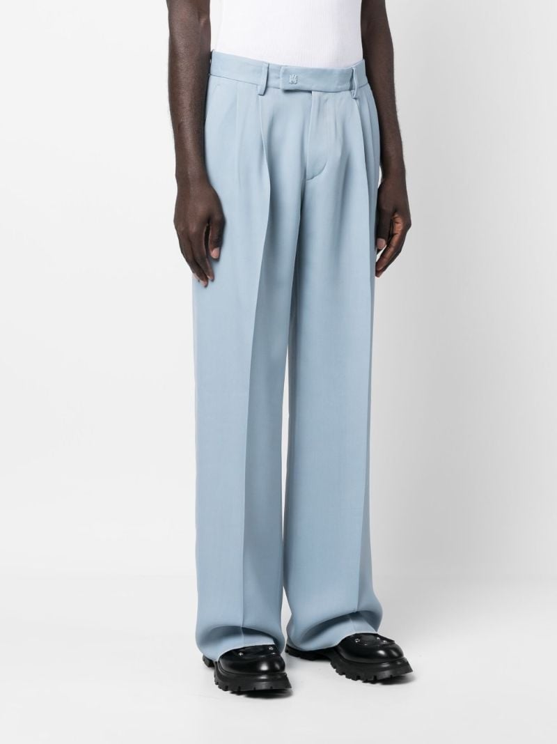 Blue Straight-leg Pleated Trousers