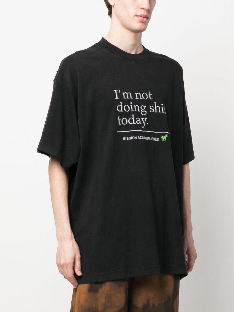 Black Embroidered Cotton T-shirt