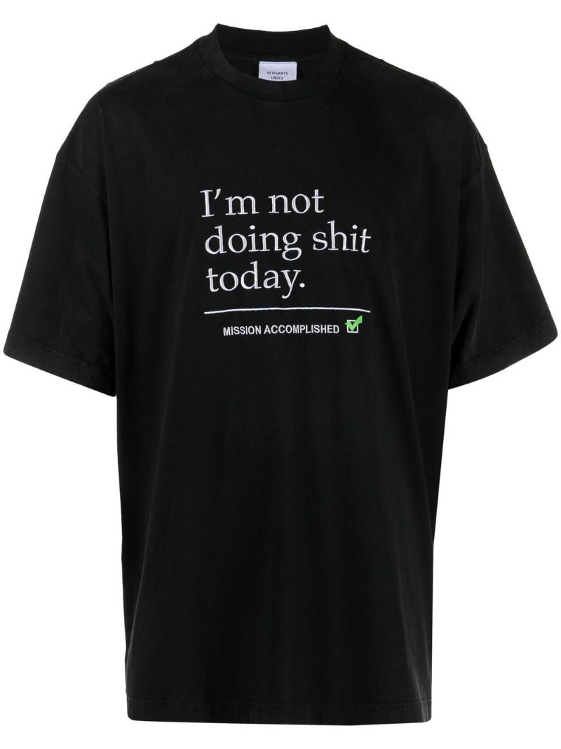Black Embroidered Cotton T-shirt