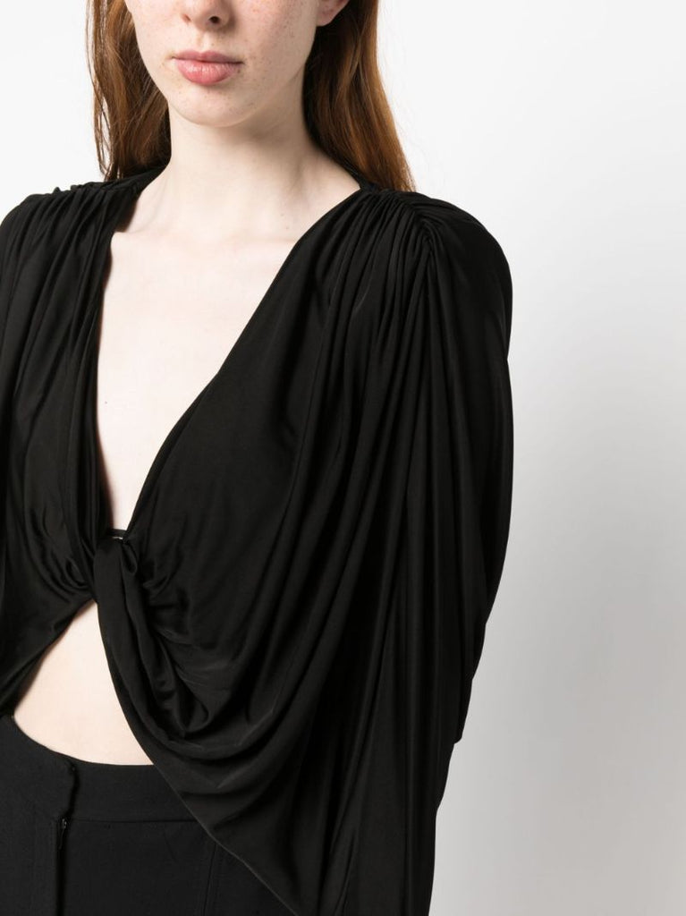 Black Open-front Ruched Top