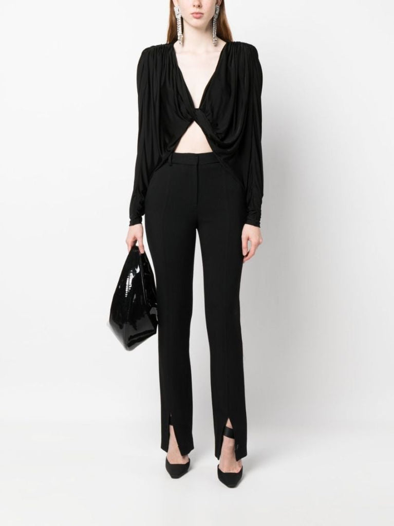 Black Open-front Ruched Top