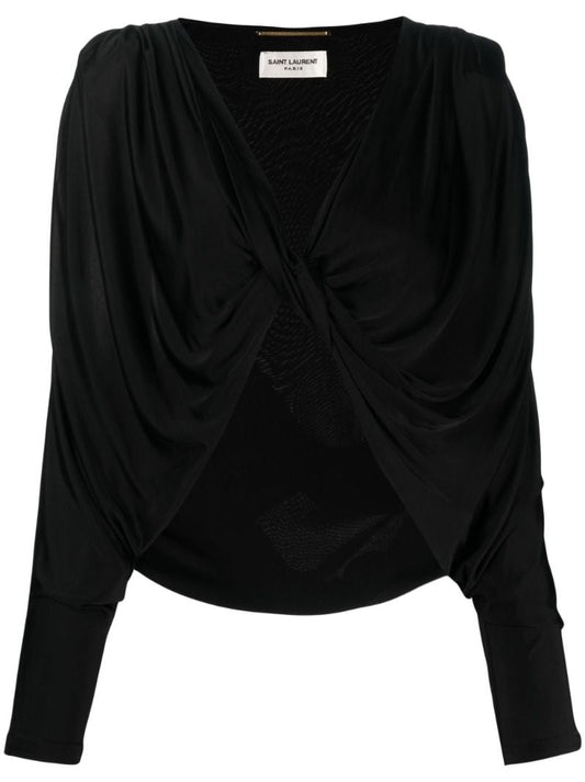 Black Open-front Ruched Top