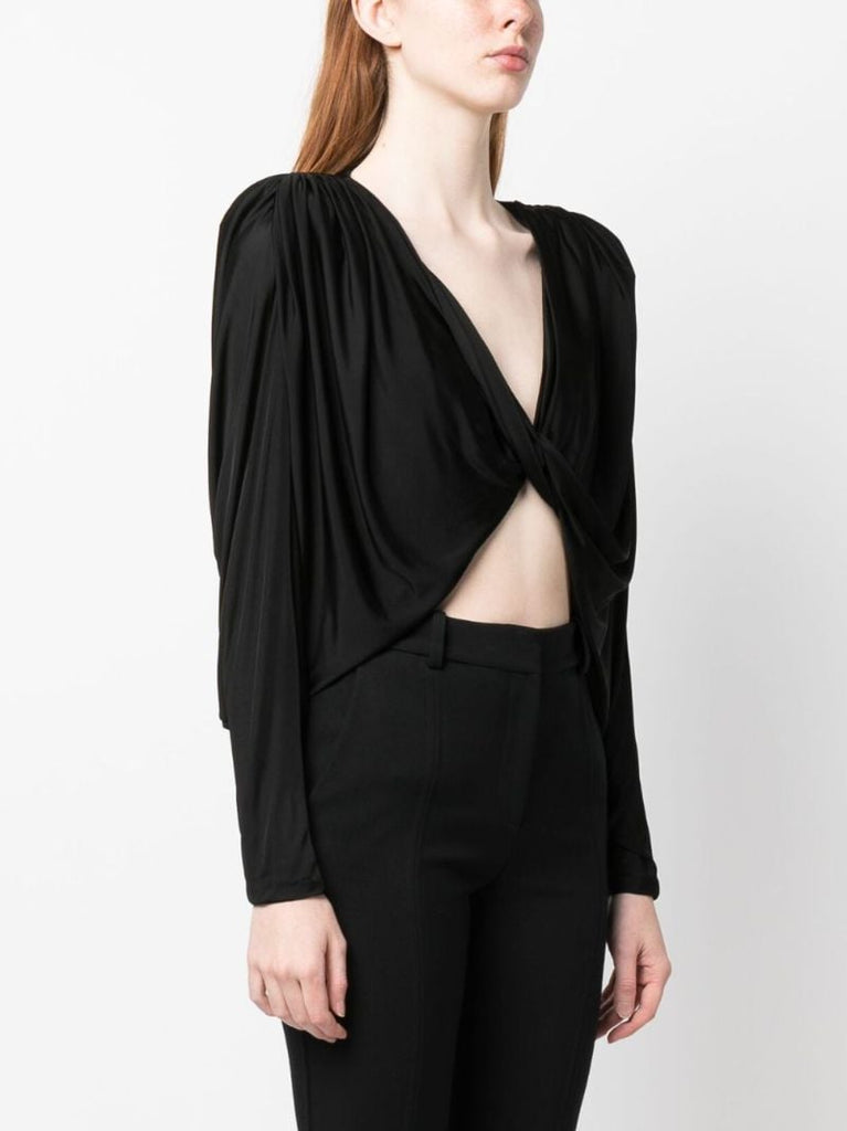 Black Open-front Ruched Top