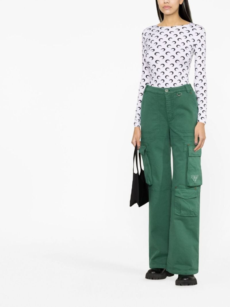 White Moon Print Long-sleeve Top