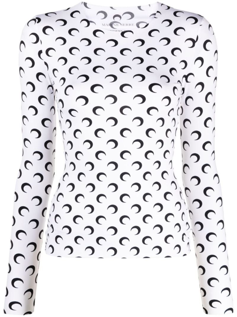 White Moon Print Long-sleeve Top