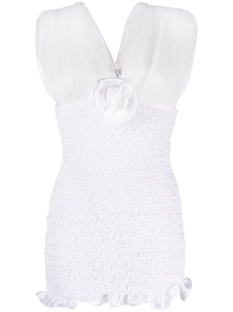 White Floral AppliquÃ_x0083_Â© Smocked Dress