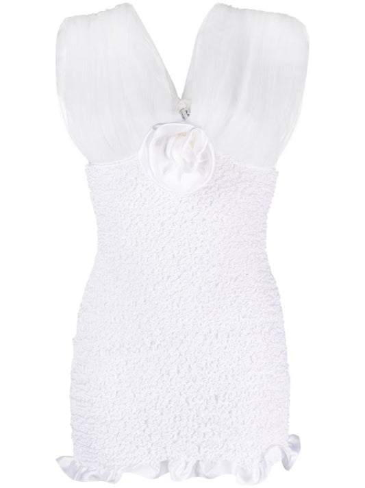 White Floral AppliquÃ_x0083_Â© Smocked Dress