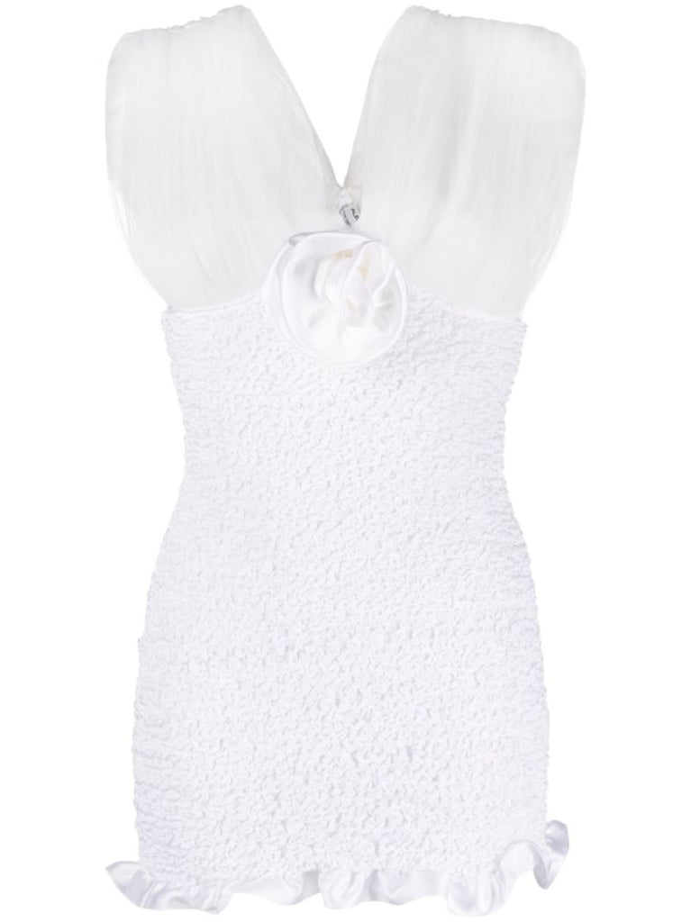 White Floral AppliquÃ_x0083_Â© Smocked Dress