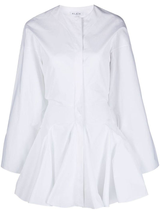 White Pleated Cotton Dress