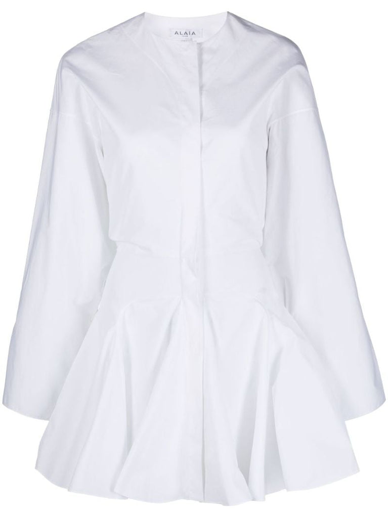 White Pleated Cotton Dress