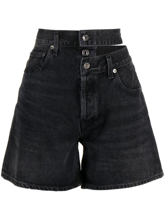 Black Broken Waistband Denim Shorts
