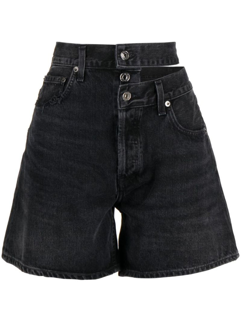 Black Broken Waistband Denim Shorts