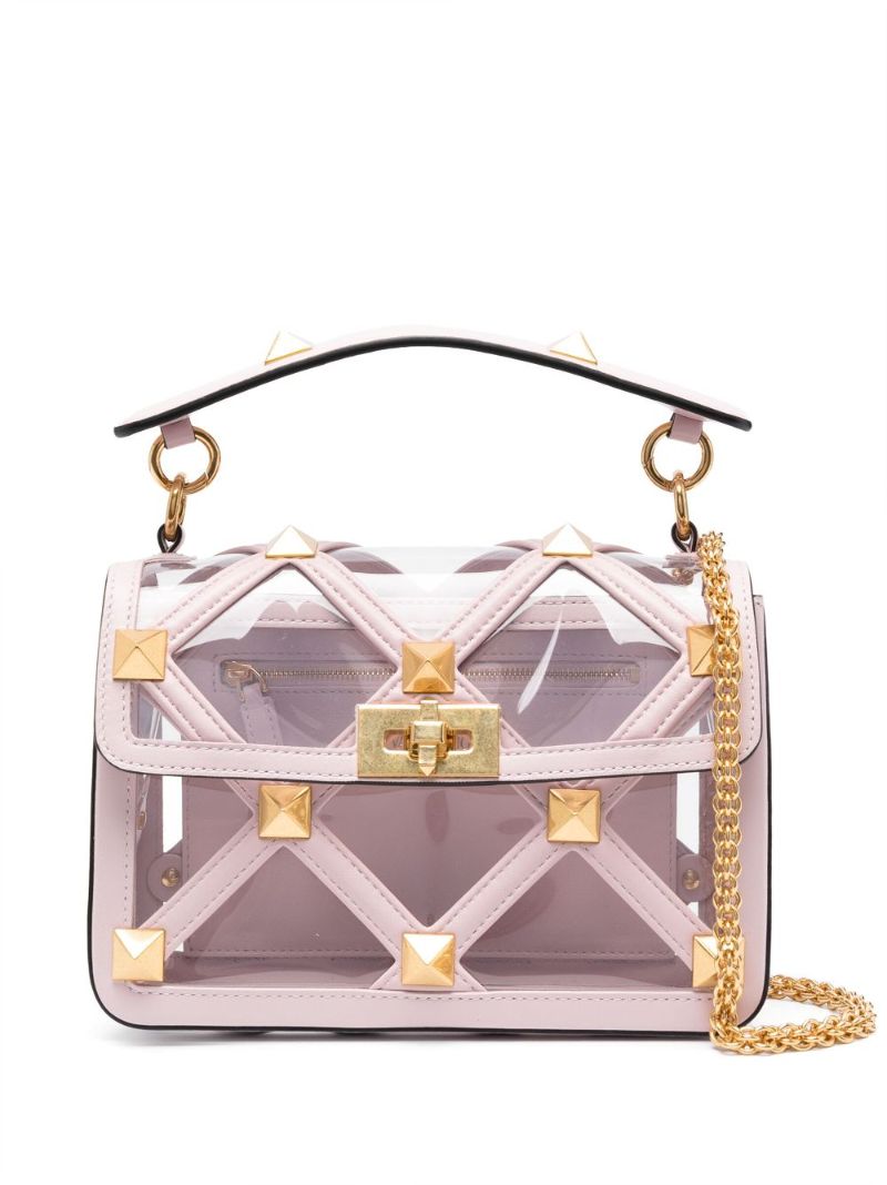 Pink Roman Stud Medium Leather Shoulder Bag