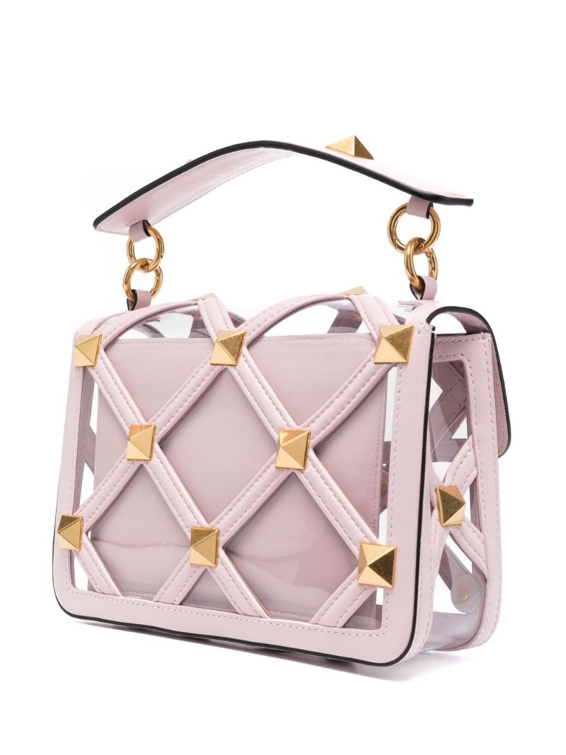 Pink Roman Stud Medium Leather Shoulder Bag