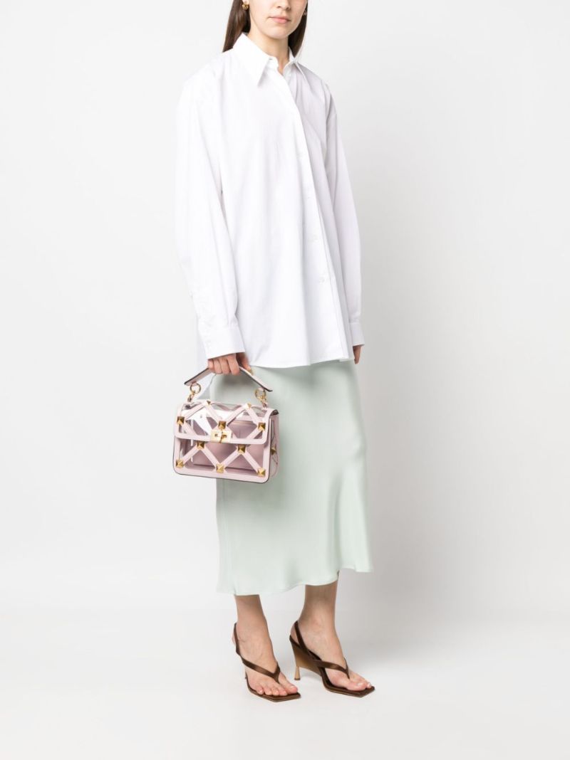 Pink Roman Stud Medium Leather Shoulder Bag