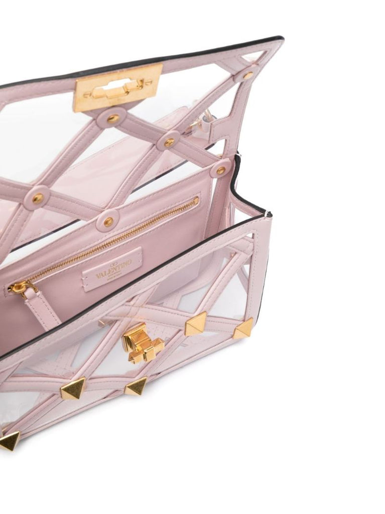 Pink Roman Stud Medium Leather Shoulder Bag