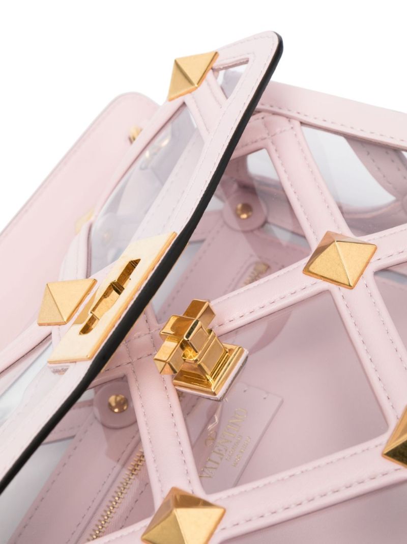 Pink Roman Stud Medium Leather Shoulder Bag