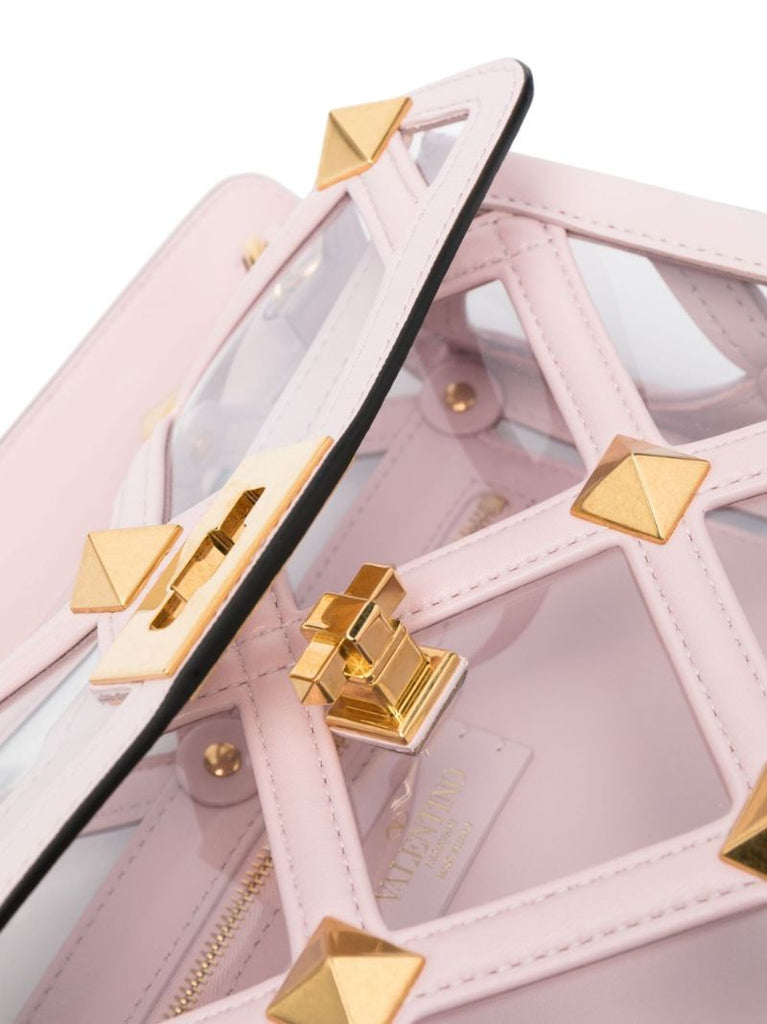 Pink Roman Stud Medium Leather Shoulder Bag