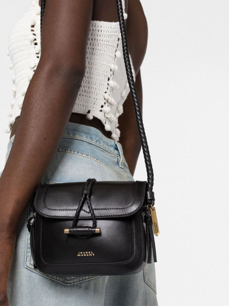 Black Vigo Flap Leather Cross Body Bag