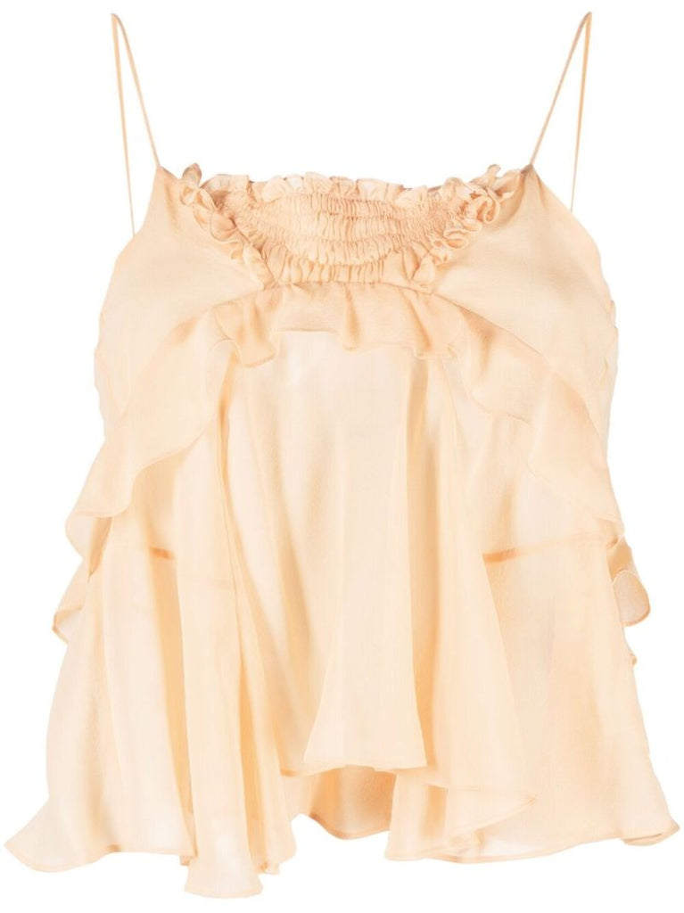 Orange Draped Silk Blouse