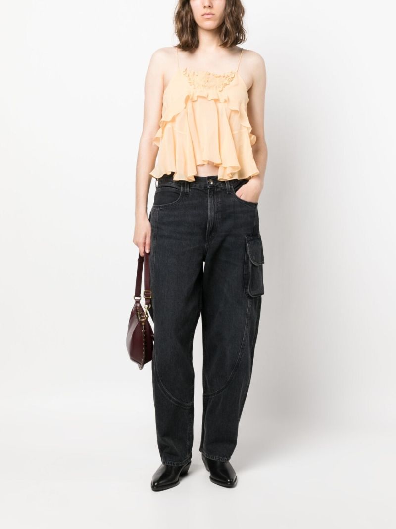 Orange Draped Silk Blouse