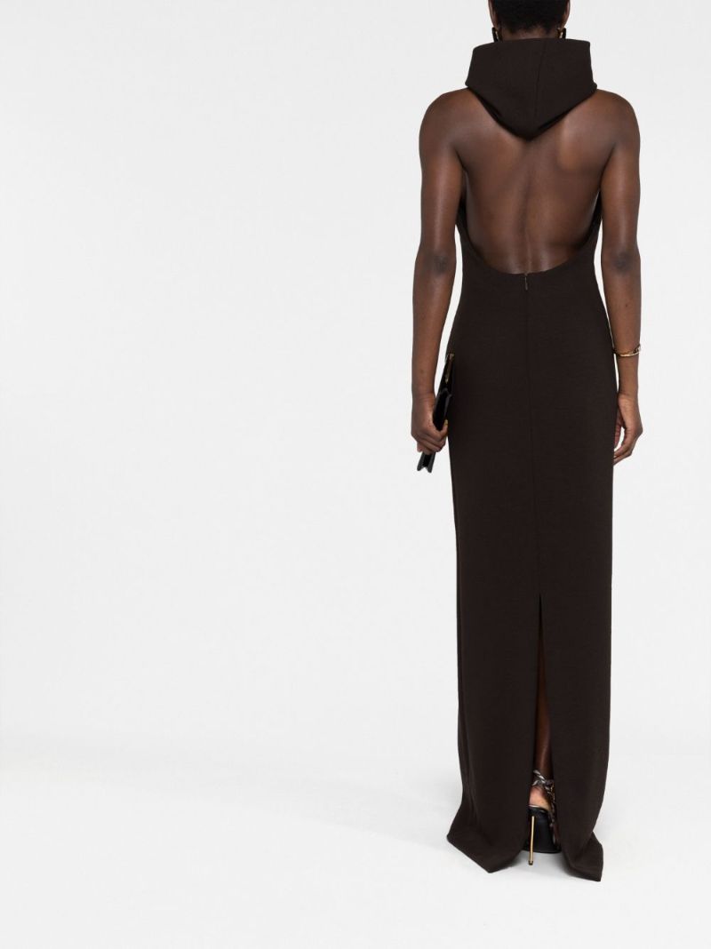 Brown Hooded Sleeveless Maxi Dress