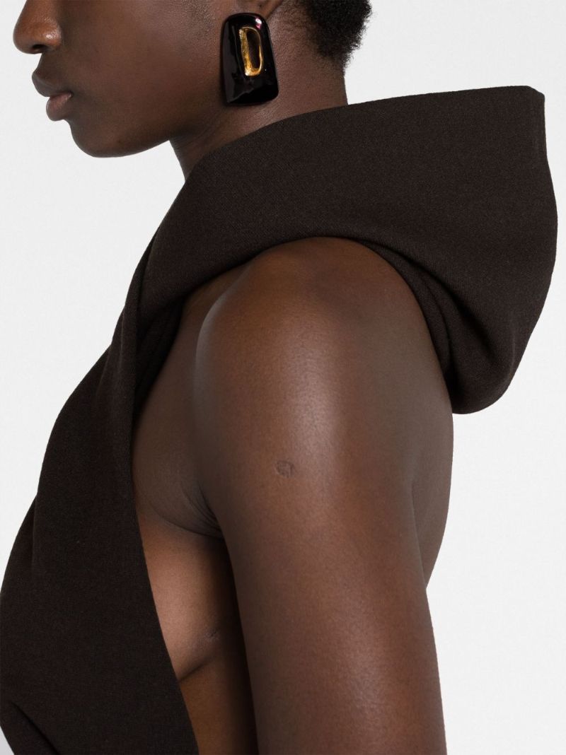 Brown Hooded Sleeveless Maxi Dress