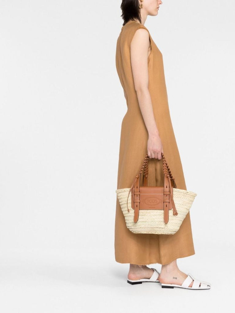 Brown Logo Raffia Tote Bag