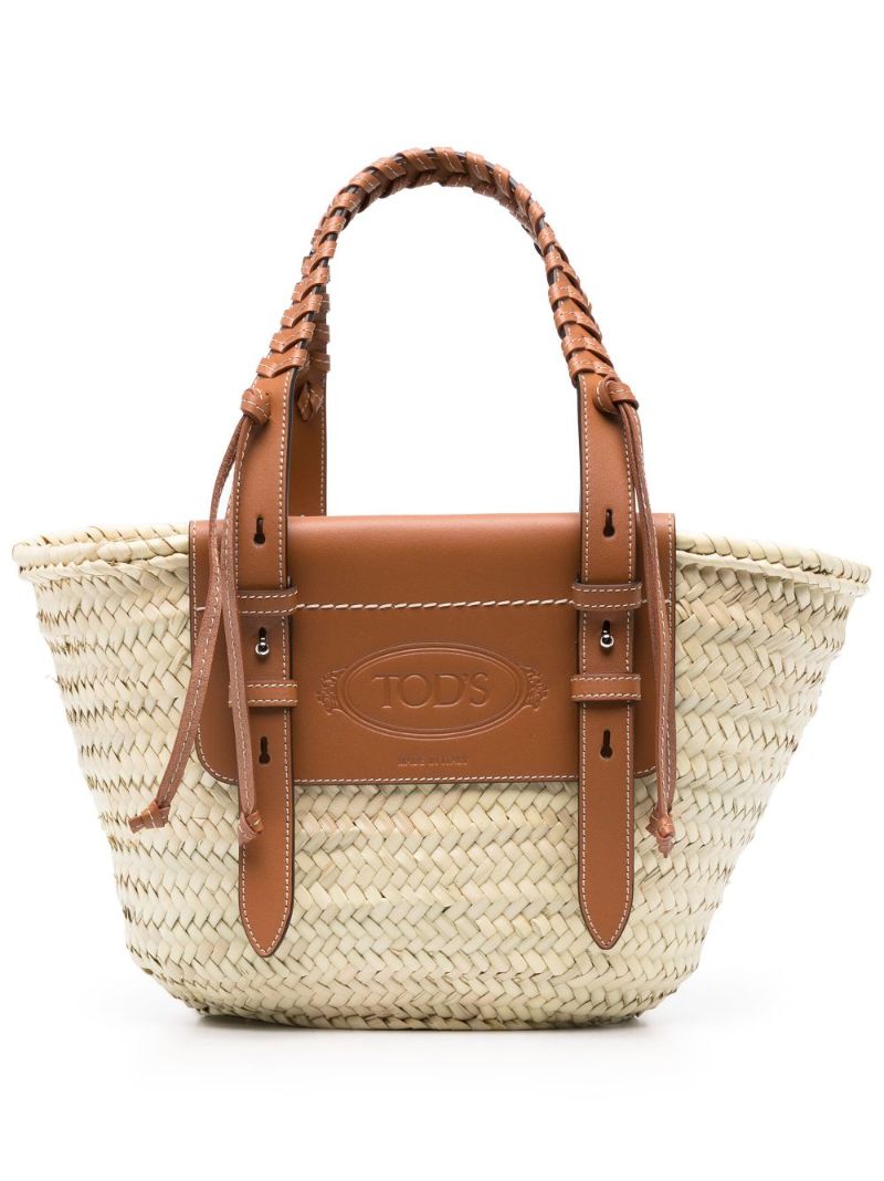Brown Logo Raffia Tote Bag