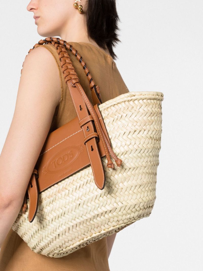 Brown Logo Raffia Tote Bag
