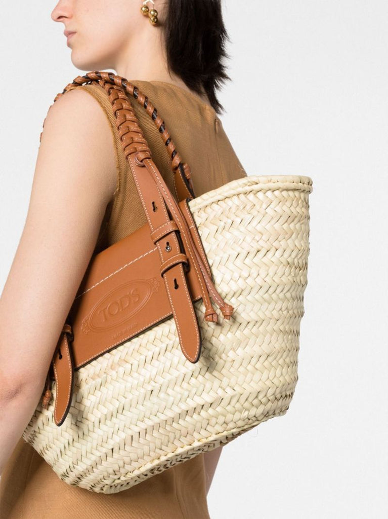 Brown Logo Raffia Tote Bag