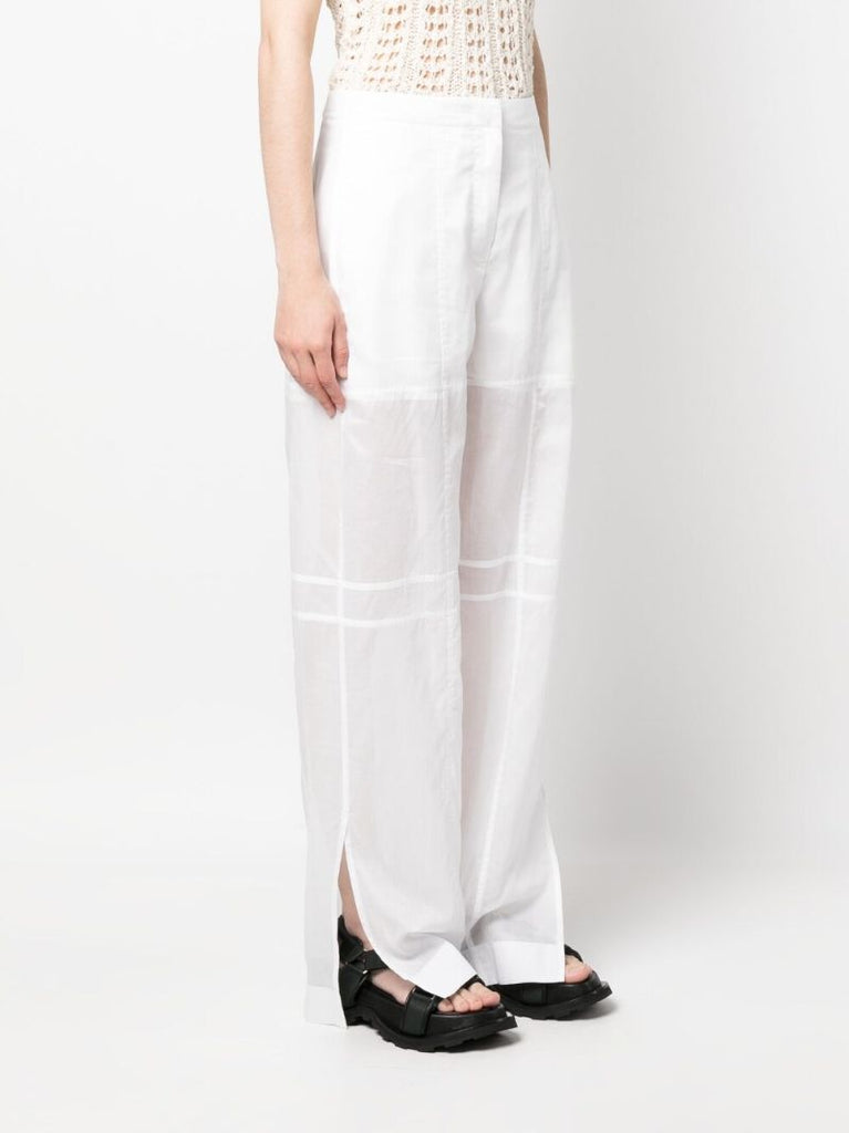 White Semi Sheer Cotton Trousers